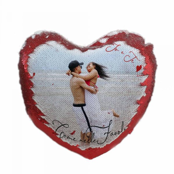 Cuscino con pailettes a cuore Io e Te