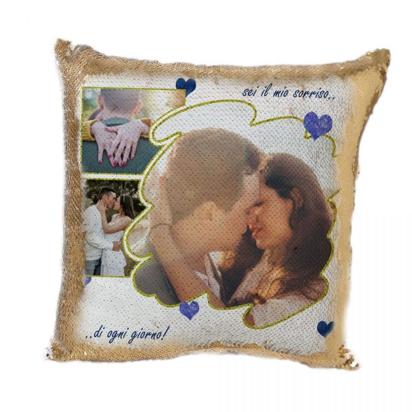 Cuscino paillettes Blue Heart