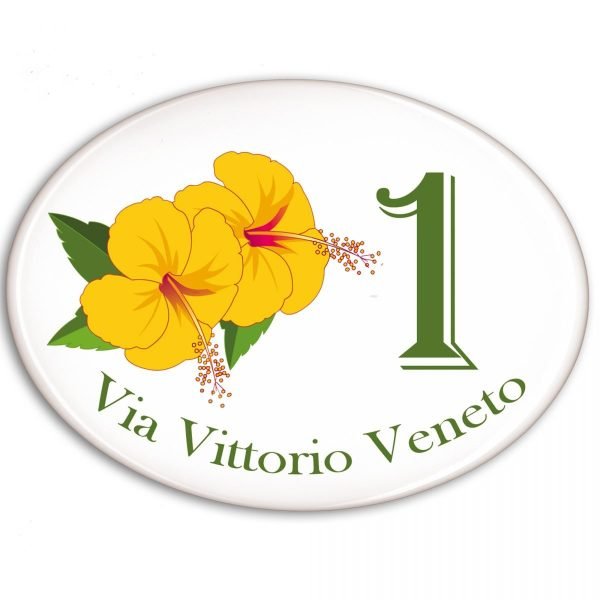 Numero civico ovale Fiore giallo