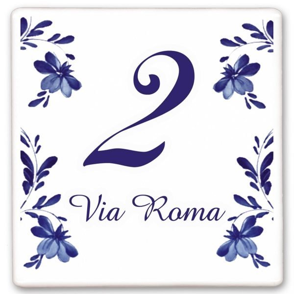 Numero civico quadrato Foglie e fiori
